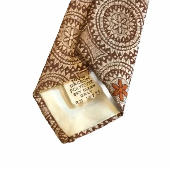 Vintage Patterned Tie Brown Cream - Picture 4 of 5